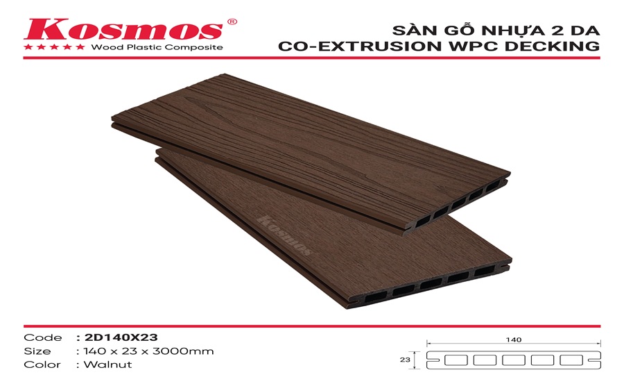 Sàn Gỗ nhựa 2 da Kosmos 23mm 2D140X23 Walnut