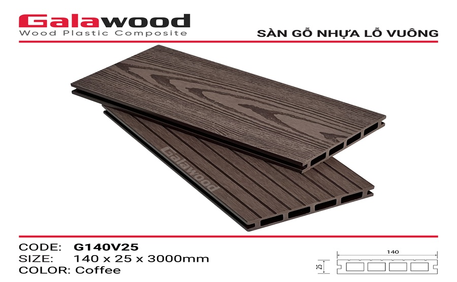 Sàn gỗ nhựa chịu lực ngoài trời Galawood 25mm G140V25